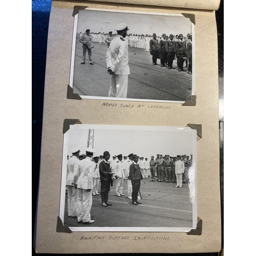 320A - A WORLD WAR II PHOTOGRAPH ALBUM CONTAINING PHOTOGRAPHS OF THE JAPANESE SIGNING OF THE INSTRUMENT OF ... 