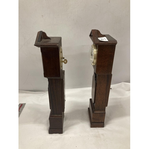 43 - TWO MINIATURE APPRENTICE PIECE STYLE LONGCASE CLOCKS HANDCRAFTED BY GORDON WARR WITH LETTER OF PROVE... 