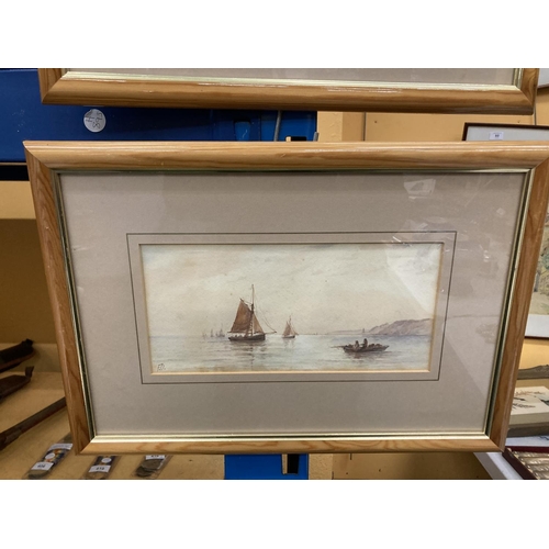 55 - TWO FRAMED WATERCOLOURS OF BOAT SCENES SIGNED F.D