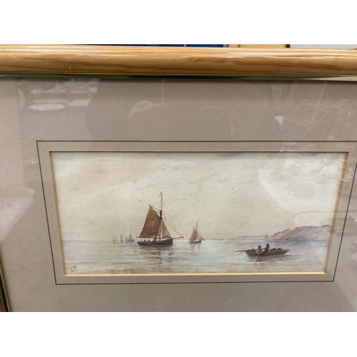 55 - TWO FRAMED WATERCOLOURS OF BOAT SCENES SIGNED F.D