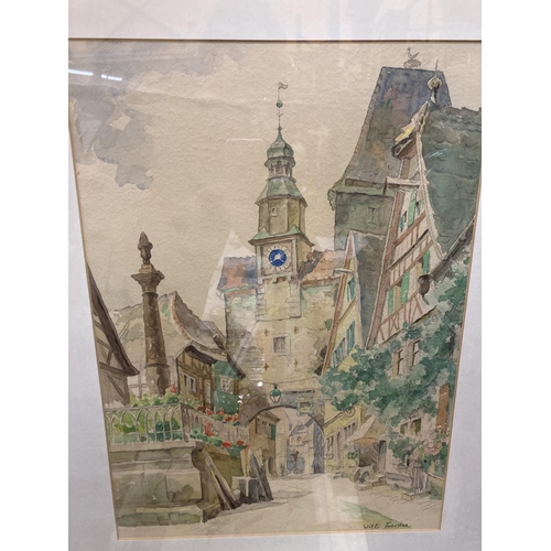 58 - A FRAMED PRINT OF A WATERCOLOUR OF ROTHENBURG OB DER TAUBER BY WILLI FOERSTER