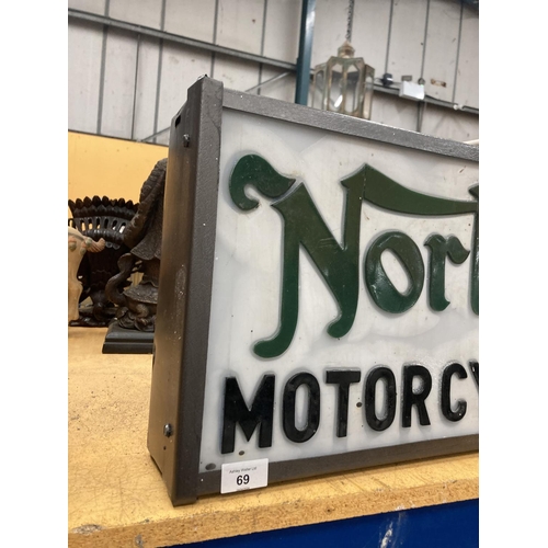 69 - A NORTON MOTORCYCLES ILLUMINATED LIGHT BOX  SIGN