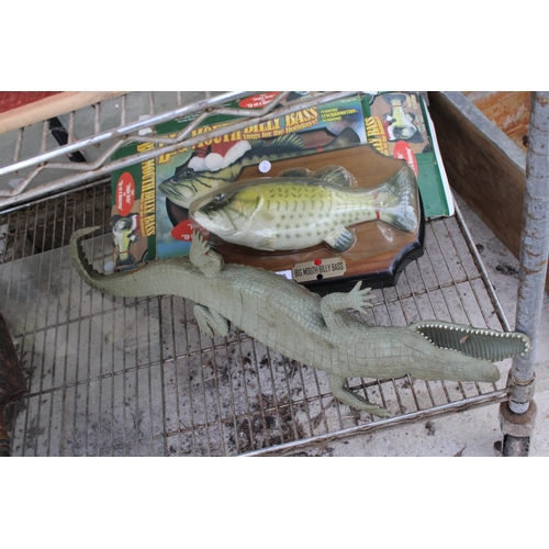 1626 - A LARGE PLASTIC ALIGATOR AND AN ELECTRIC BIG MOUTH BILLY BASS