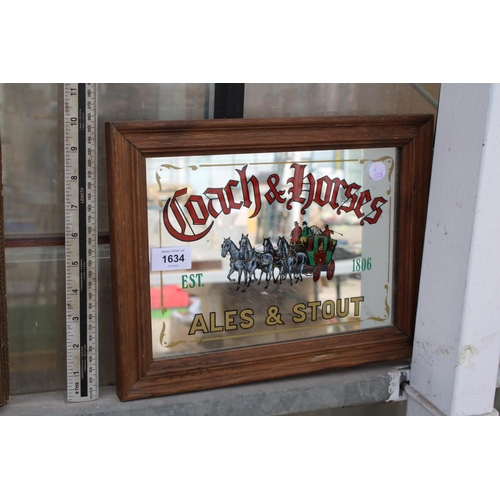 1634 - A FRAMED MONOGRAMED 'COACH & HORSES' MIRROR