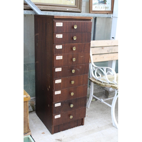 1635 - A NINE DRAWER WOODEN WORKSHOP CHEST