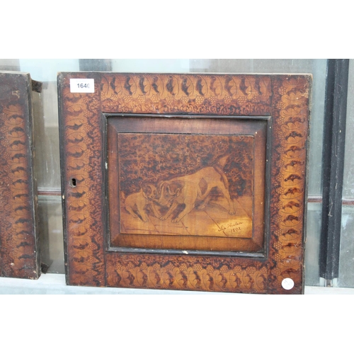 1640 - TWO VINTAGE WOODEN ETCHED BOARDS DEPICTING DOGS SIGNED AND DATED HUDSON 1893 TO THE BOTTOM RIGHT