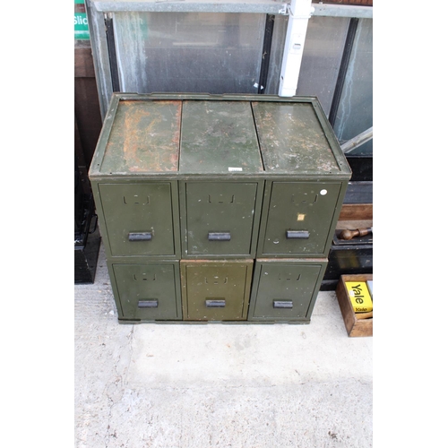 1641 - A GREEN METAL SECTIONAL FILING CHEST WITH SIX SECTIONS AND FRAME