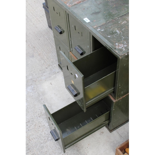 1641 - A GREEN METAL SECTIONAL FILING CHEST WITH SIX SECTIONS AND FRAME