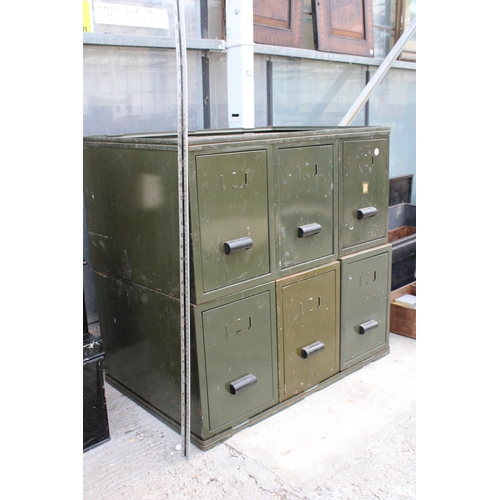 1641 - A GREEN METAL SECTIONAL FILING CHEST WITH SIX SECTIONS AND FRAME