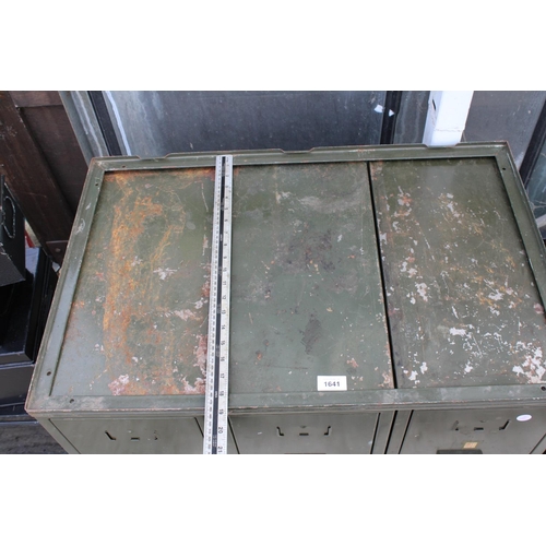 1641 - A GREEN METAL SECTIONAL FILING CHEST WITH SIX SECTIONS AND FRAME