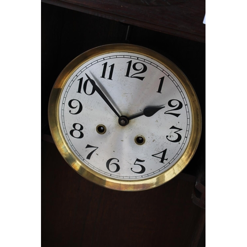 1645 - TWO CHIMING WALL CLOCKS TO INCLUDE AN OAK CASED EXAMPLE