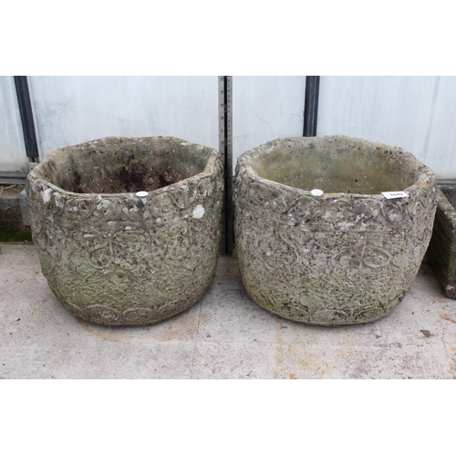 1649 - A MATCHING PAIR OF RECONSTITUTED STONE GARDEN PLANTERS