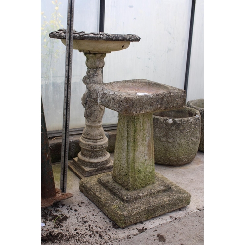 1650 - TWO RECONSTITUTED STONE BIRDBATHS WITH PEDESTAL BASES