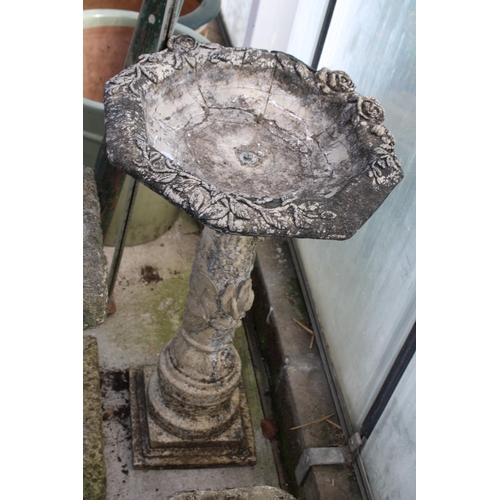 1650 - TWO RECONSTITUTED STONE BIRDBATHS WITH PEDESTAL BASES