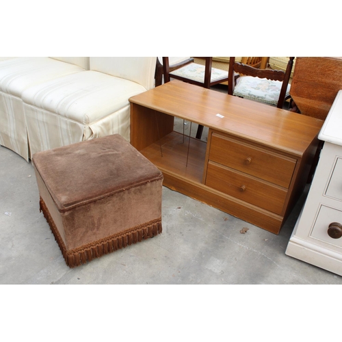 2840 - A MODERN TEAK EFFECT STAND AND BOX STOOL