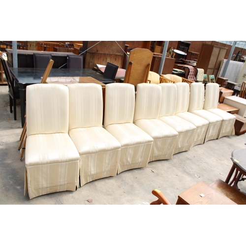 2841 - A SET OF EIGHT MODERN UPHOSTERED AND SKIRTED DINING CHAIRS