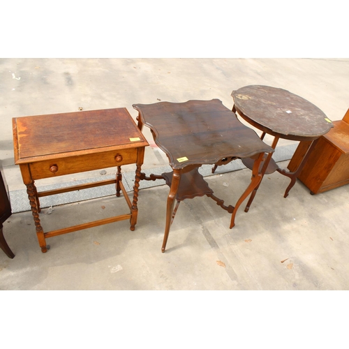 2844 - TWO LATE VICTORIAN MAHOGANY TWO TIER CENTRE TABLES AND OAK BARLEY-TWIST SIDE TABLE