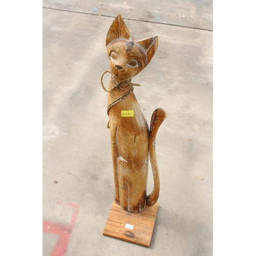 2850 - A MODERN HARDWOOD CARVED FIGURE OF A CAT, 40.5