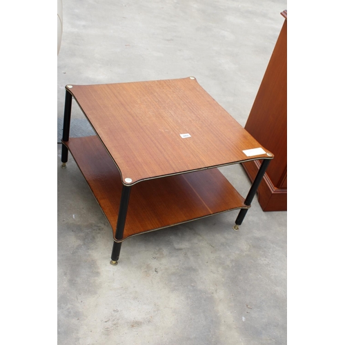 2862 - A RETRO TEAK TWO TIER COFFEE TABLE ON BLACK LEGS, 24