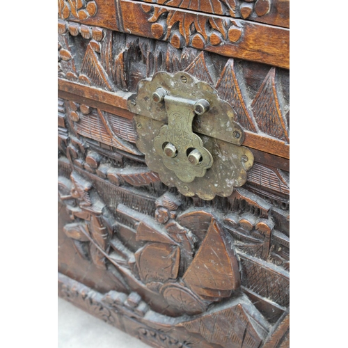 2869 - AN ORIENTAL CAMPHOR WOOD CARVED BLANKET CHEST, 41