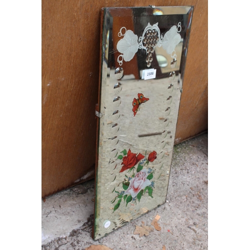 2886 - A MID 20TH CENTURY FRAMELESS WALL MIRROR WITH FLORAL AND BUTTERFLY DECORATION 23