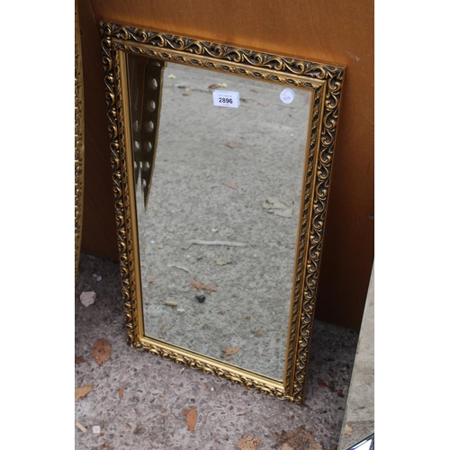 2896 - A MODERN GILT FRAMED AND BEVEL EDGE WALL MIRROR, 27