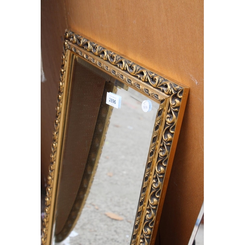 2896 - A MODERN GILT FRAMED AND BEVEL EDGE WALL MIRROR, 27