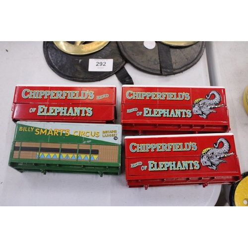 291 - FOUR TOY METAL BILLY SMARTS AND CHIPPERFIELDS CIRCUS CONTAINERS