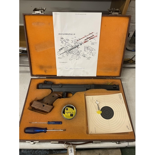 346 - A BOXED 'ORIGINAL' MOD 10 .177 CALIBRE AIR PISTOL, 18CM BARREL, SERIAL NUMBER 07425, LENGTH 41CM, TI... 