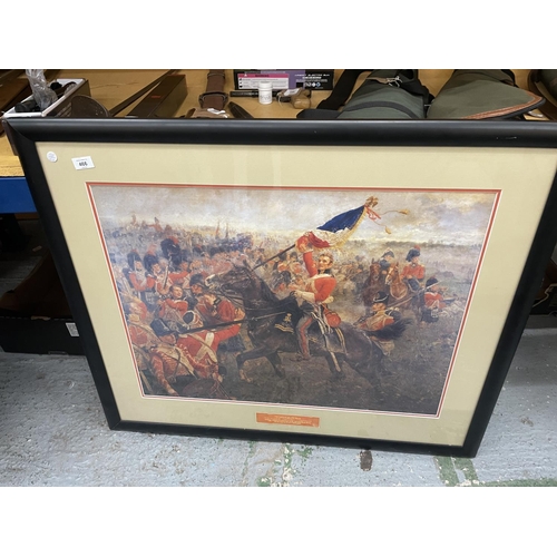 466 - A FRAMED COLOURED PRINT 'THE CAPTIVE EAGLE' - A FAMOUS SCENE FROM THE BATTLE OF WATERLOO. 58CM X 75C... 