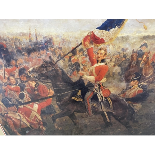 466 - A FRAMED COLOURED PRINT 'THE CAPTIVE EAGLE' - A FAMOUS SCENE FROM THE BATTLE OF WATERLOO. 58CM X 75C... 