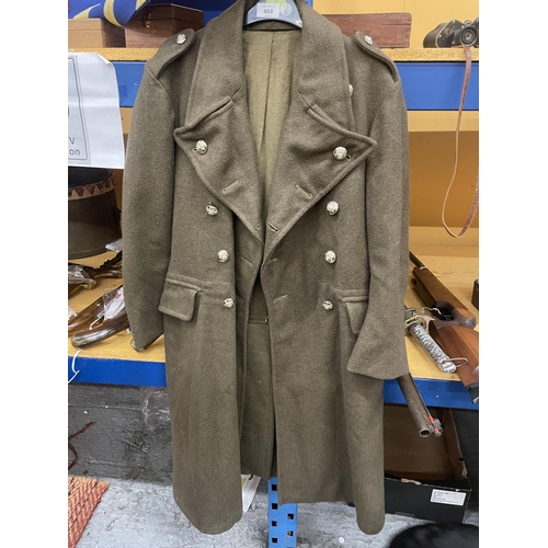 468 - AN ARMY GREAT COAT DATED 1953, SIZE 3