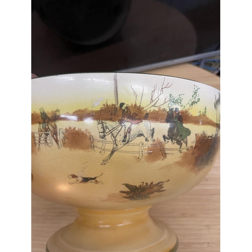 72 - A ROYAL DOULTON HUNTING SCEBE PEDESTAL BOWL DIAMETER 30CM