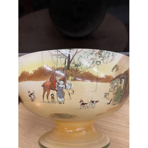 72 - A ROYAL DOULTON HUNTING SCEBE PEDESTAL BOWL DIAMETER 30CM