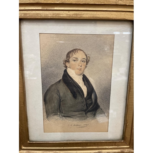 76 - A GILT FRAMED PRINT OF A YOUNG GENTLEMAN IN WATERCOLOUR BY C.G.DILLON 1827, 7.5