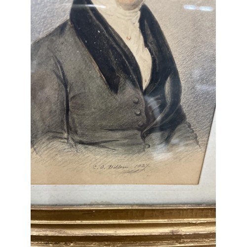 76 - A GILT FRAMED PRINT OF A YOUNG GENTLEMAN IN WATERCOLOUR BY C.G.DILLON 1827, 7.5