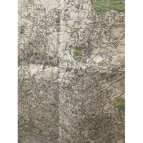 86 - A LARGE VINTAGE MAP OF MANCHESTER AND THE SURROUNDING AREA