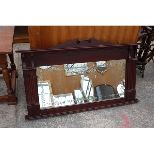 2910 - A MODERN MAHOGANY OVERMANTEL MIRROR, 52