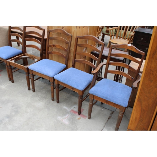 2916 - FIVE MODERN LADDER-BACK DINING CHAIRS, ONE BEING A CARVER AND BEDROOM CHAIR