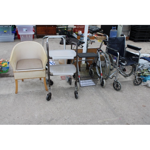 1918 - AN ASSORTMENT OF MOBILITY ITEMS TO INCLUDE A WALKING AID AND A WHEEL CHAIR ETC