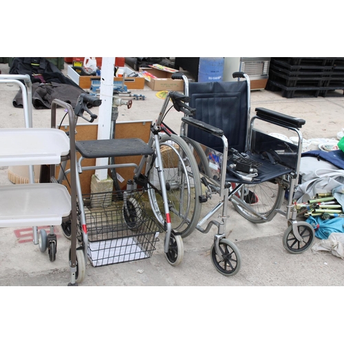 1918 - AN ASSORTMENT OF MOBILITY ITEMS TO INCLUDE A WALKING AID AND A WHEEL CHAIR ETC