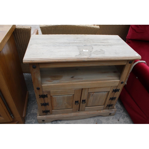 2904 - A MODERN MEXICAN PINE SIDE CABINET WITH CUPBOARD WITH OPEN SHELF, 33.5