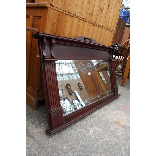 2910 - A MODERN MAHOGANY OVERMANTEL MIRROR, 52