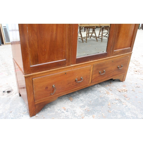 2911 - AN EDWARDIAN MAHOGANY AND INLAID MIRROR DOOR WARDROBE WITH TWO DRAWERS TO BASE, 62