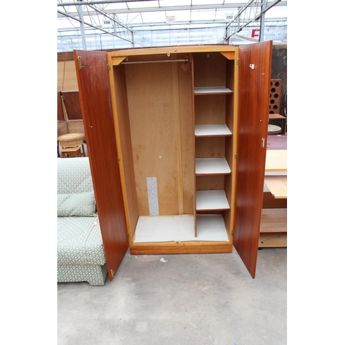 2919 - A RETRO TEAK TWO DOOR WARDROBE, 36