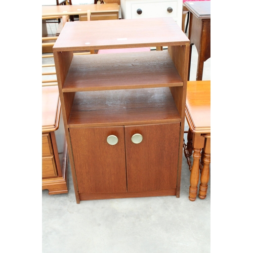 2945 - A MODERN TEAK, 2 DOOR SIDE CABINET WITH OPEN SHELF, 20.5 INCHES WIDE