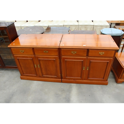 2947 - A PAIR OF YOUNGER FURNITURE SIDE CABINETS, BOTH WITH 2 DRAWERS AND 2 CUPBOARDS, EACH 34 INCHES WIDE