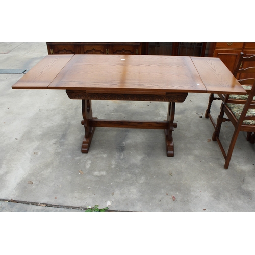 2950 - AN OAK JAYCEE REFECTORY STYLE DRAW-LEAF DINING TABLE, 48 X 32 INCHES (LEAVES 12 INCHES EACH)