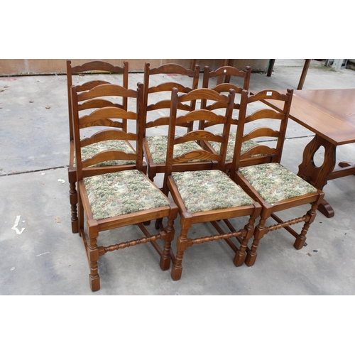 2951 - A SET OF 6, OAK, JAYCEE DINING CHAIRS WITH LADDER-BACKS, ON TURNED FRONT LEGS