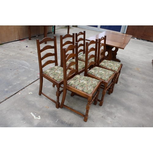 2951 - A SET OF 6, OAK, JAYCEE DINING CHAIRS WITH LADDER-BACKS, ON TURNED FRONT LEGS